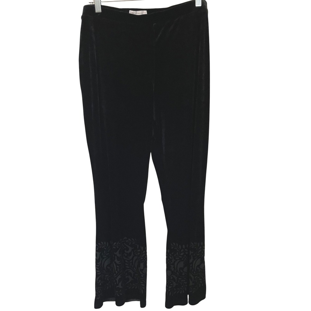 Cato XL Black Velvet Burnout Pull On Flare Leg Pants Elegant Boho Whimsigoth
